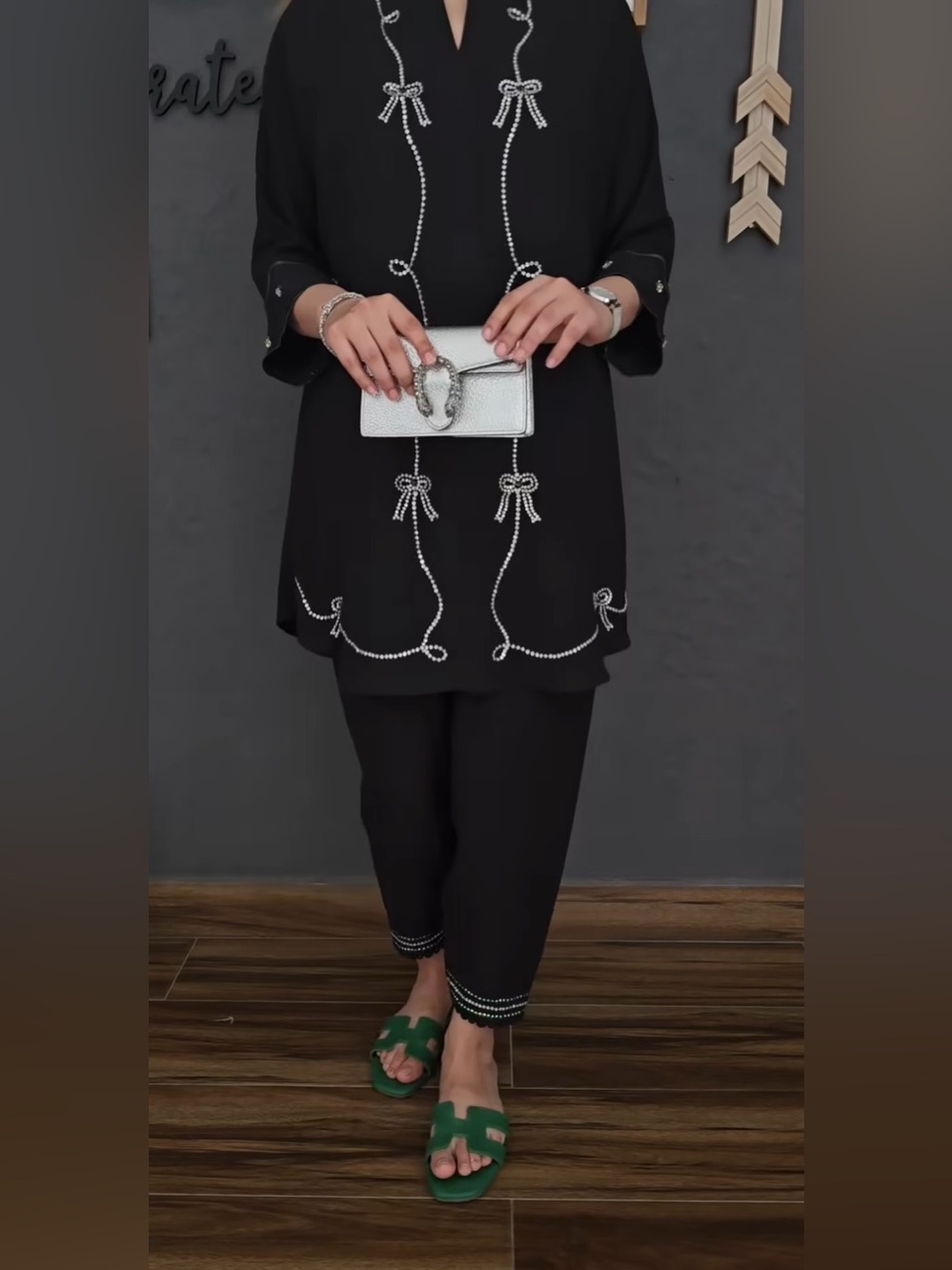 Black Embroidered Tunic & Pant Set - Pakistani designer Eid outfit